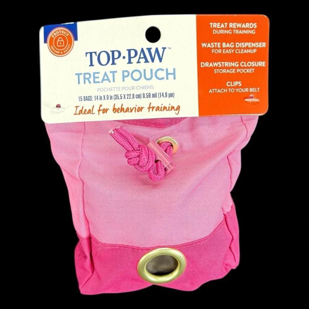 Top Paw Treat Training Pouch Bag Pink‎ Draw String Belt Clip Waste Bag Dispenser